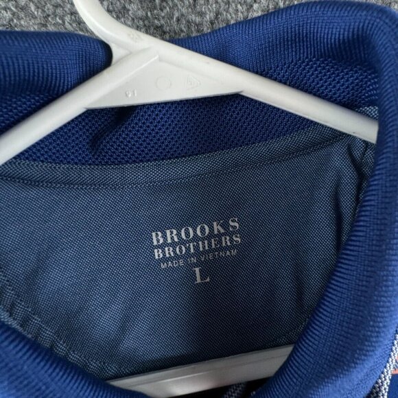 Brooks Brothers Polo Shirt Mens Large Blue Orange Striped Short Sleeve Polyester - Picture 6 of 8